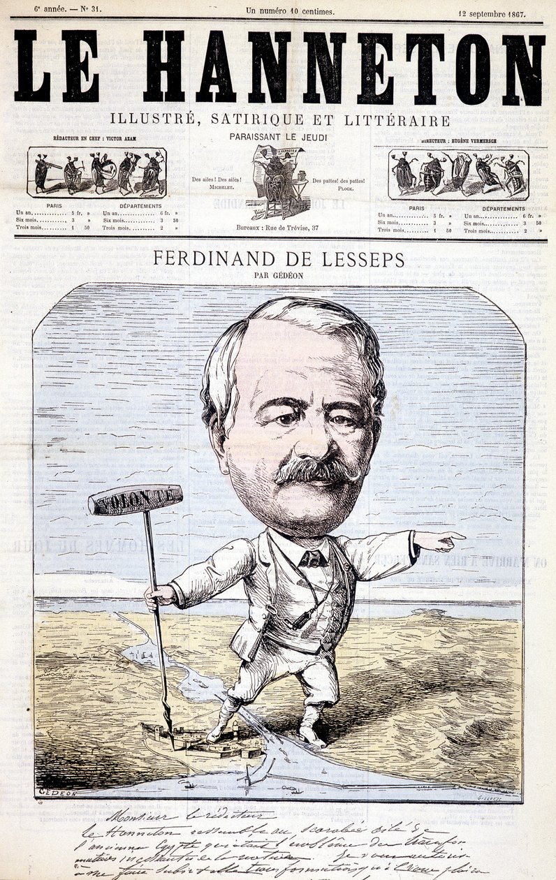 Ferdinand de Lesseps - Gédéon tarafından, 12/09/1867 tarihli "" Le Hanneton ""da by Baril Gedeon
