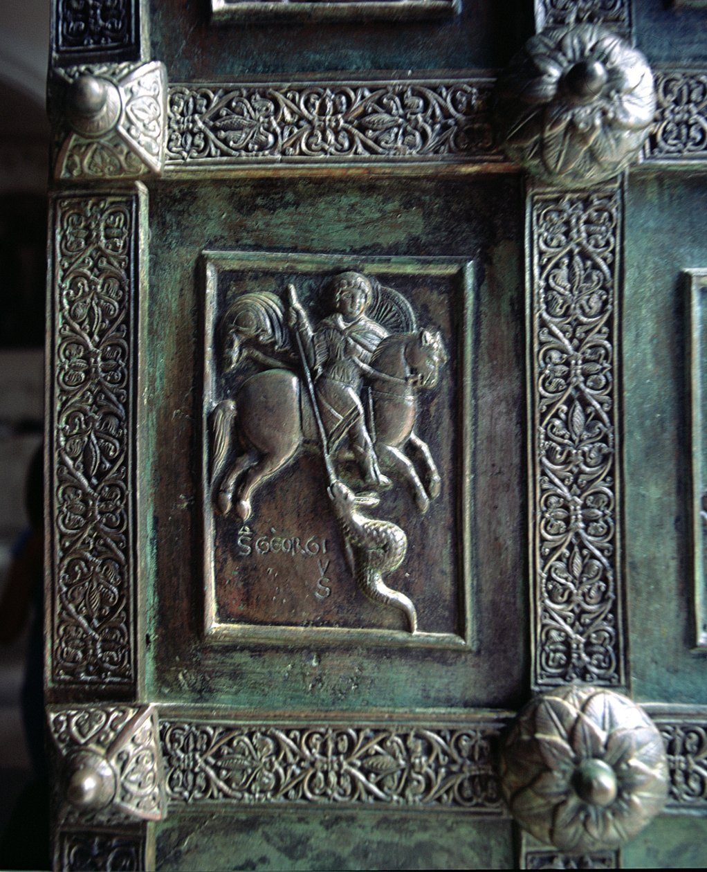 Aziz George ve Ejderha, ana kapılardan kabartma paneli (bronz) by Barisano da Trani