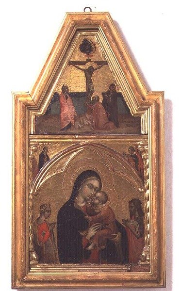 Vaftizci Yahya ve Aziz Catherine ile Madonna ve Çocuk, yukarıda Çarmıha Gerilme sahnesi by Barnaba da Modena