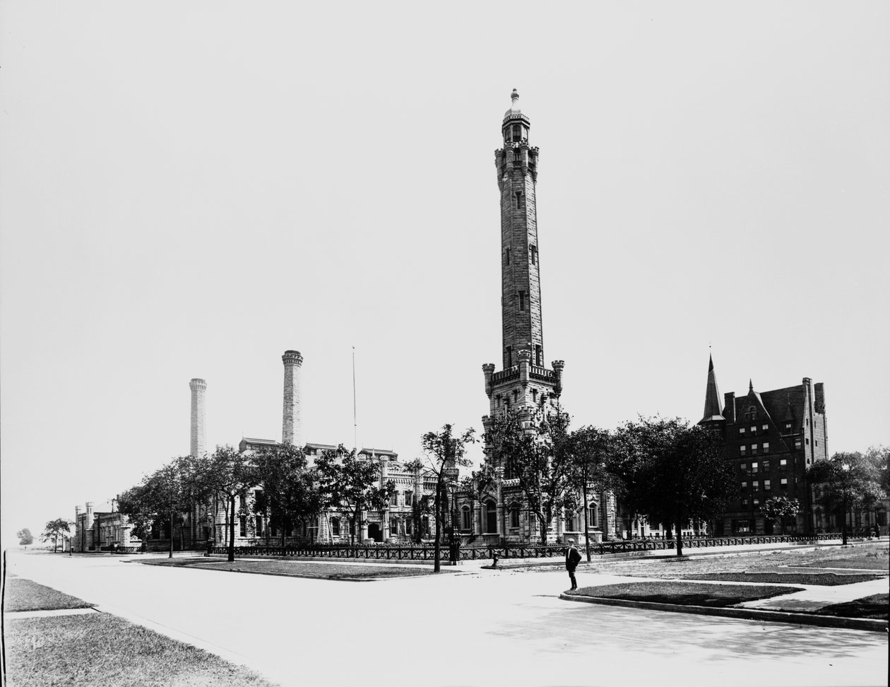 Chicago Water Tower, Chicago, Illinois, ABD, c.1900 (s/b fotoğraf) by Barnes and Crosby