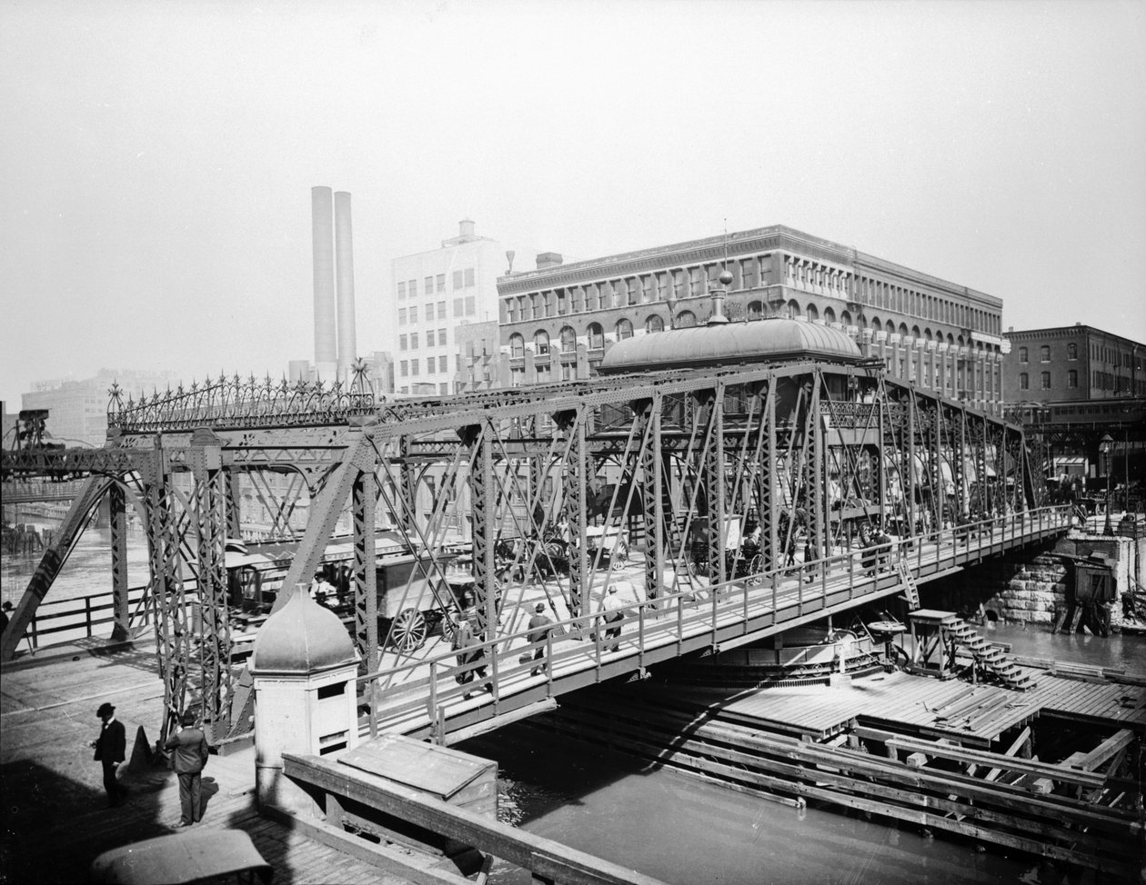 Madison Street Bridge, Chicago, Illinois, ABD, 1905 dolayları (s/b fotoğraf) by Barnes and Crosby