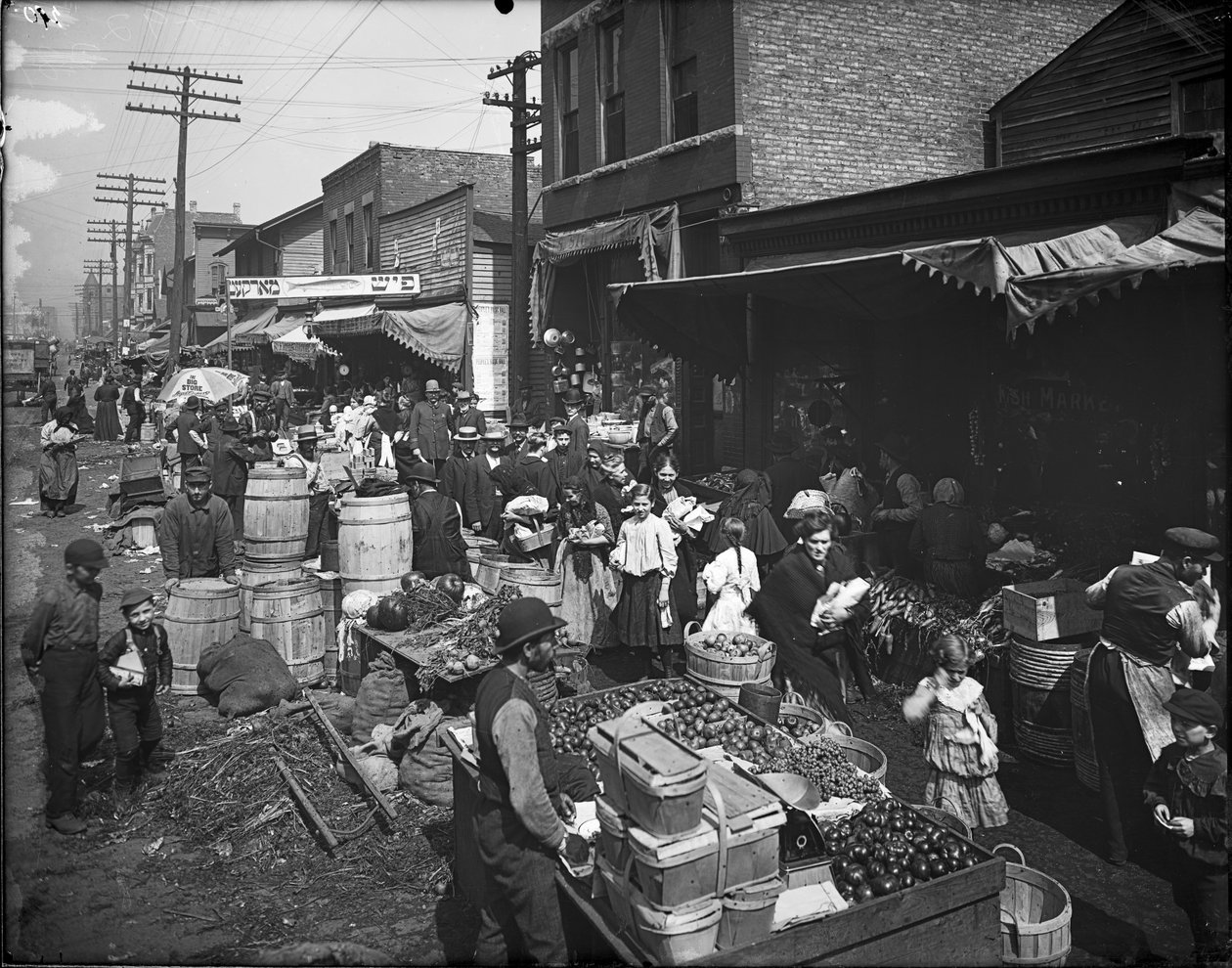 Maxwell Street Market, Chicago, Illinois, ABD, 1905 dolayları (s/b fotoğraf) by Barnes and Crosby