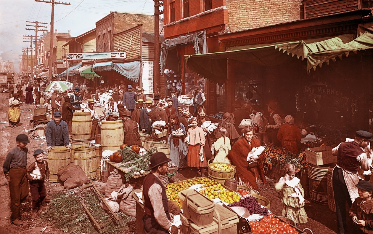 Maxwell Street Market., Chicago, Illinois, ABD, c.1905 (fotoğraf) by Barnes and Crosby