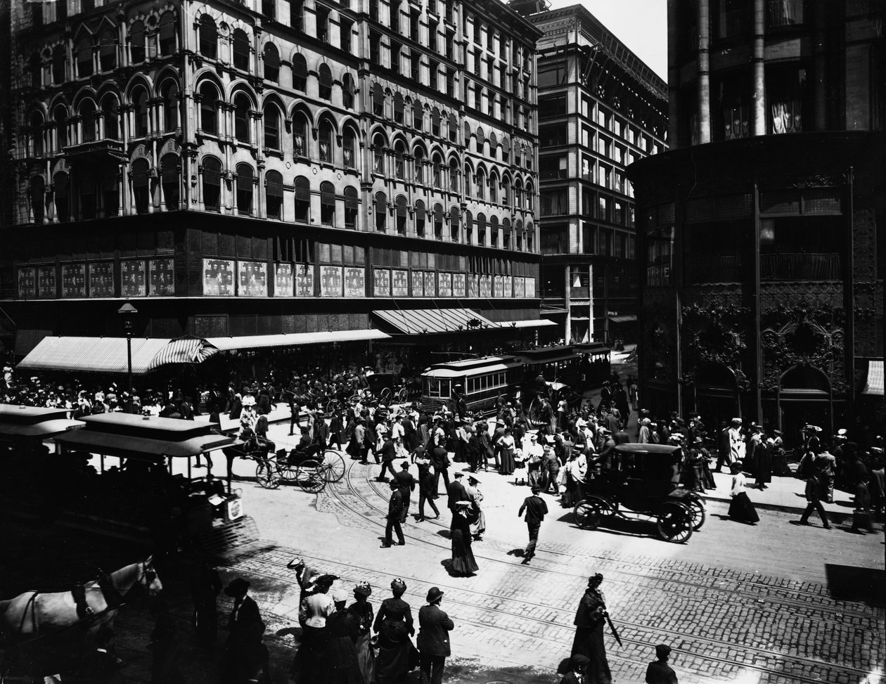 State ve Madison Streets, Chicago, Illinois, ABD, c.1905 (s/b fotoğraf) by Barnes and Crosby