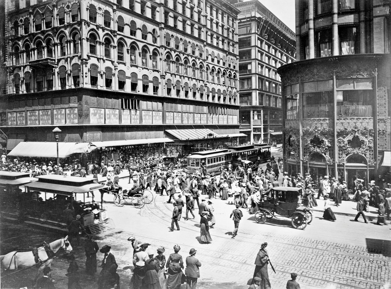State ve Madison Streets, Chicago, Illinois, ABD, c.1905 (s/b fotoğraf) by Barnes and Crosby