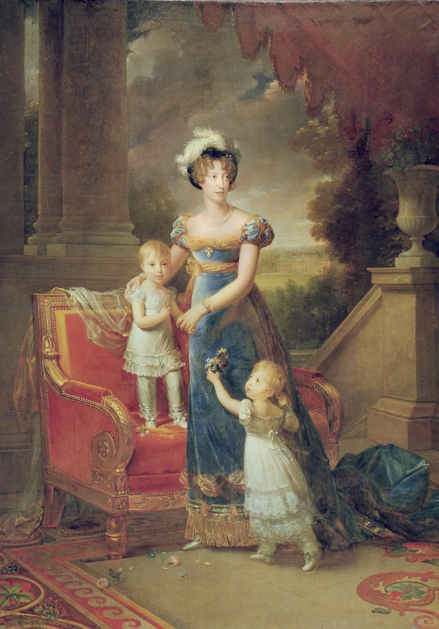 Marie-Caroline de Bourbon (1798-1870) Çocukları ile Chateau de Rosny