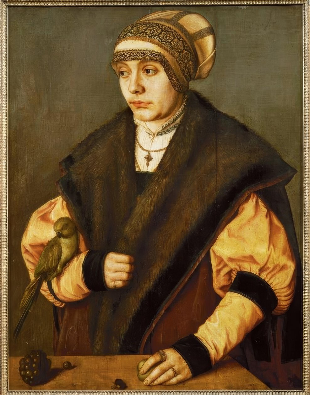 B. Beham, papağanlı kadın by Barthel Beham