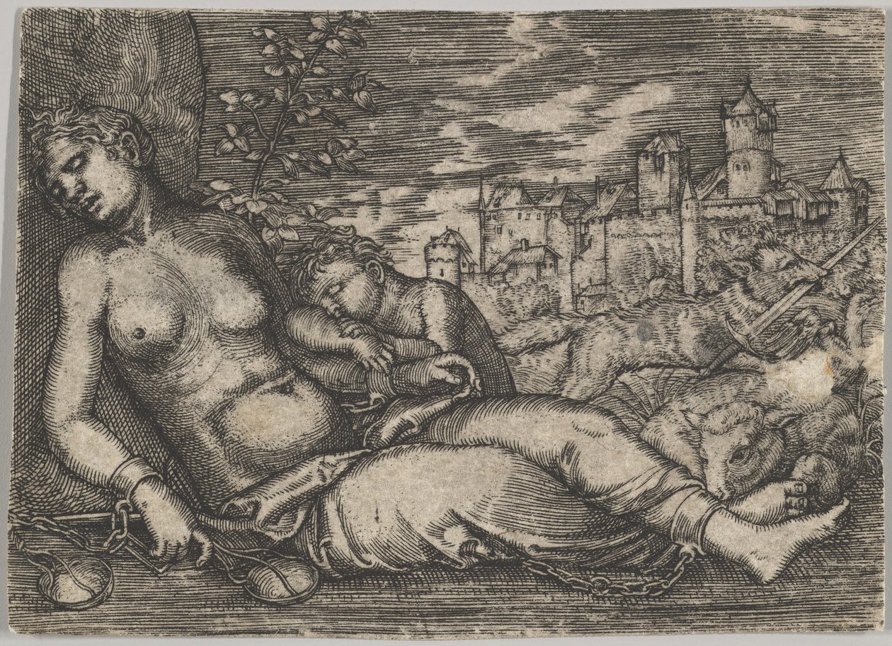 Der Welt Lauf Uyuyan Adalet kopyası, 16. yüzyılın başlarında. by Barthel Beham