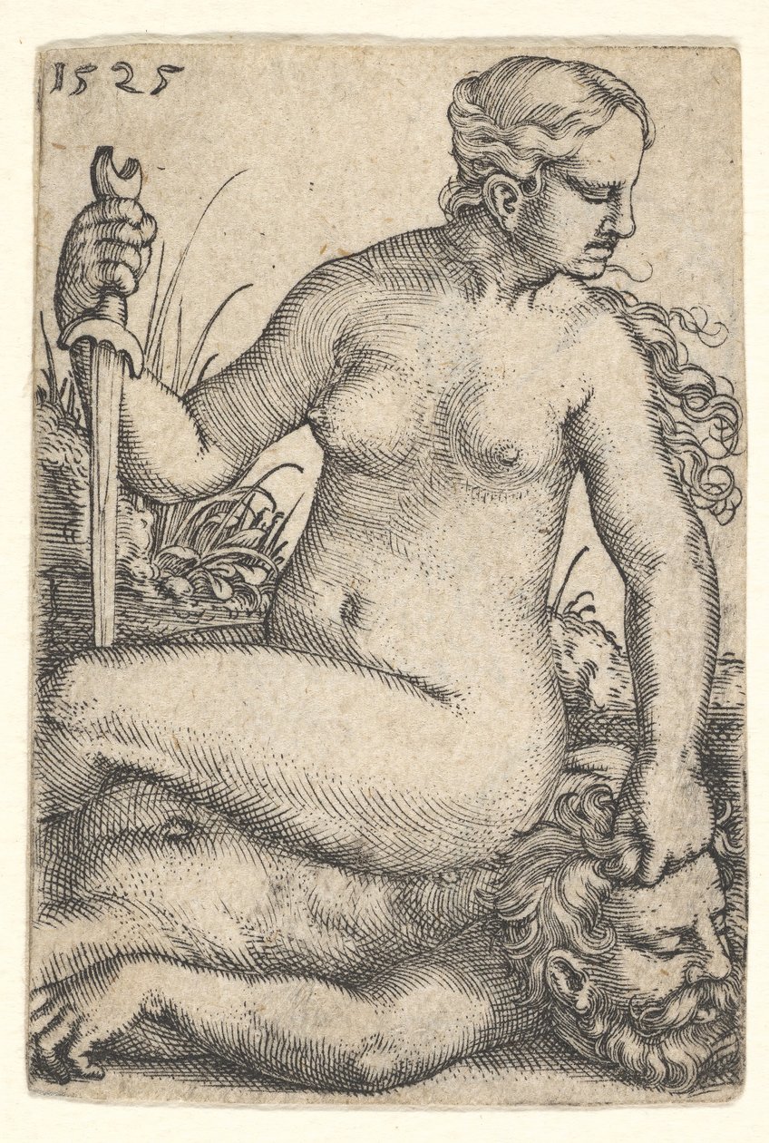 Judith, sağa doğru bakıyor, Holofernes