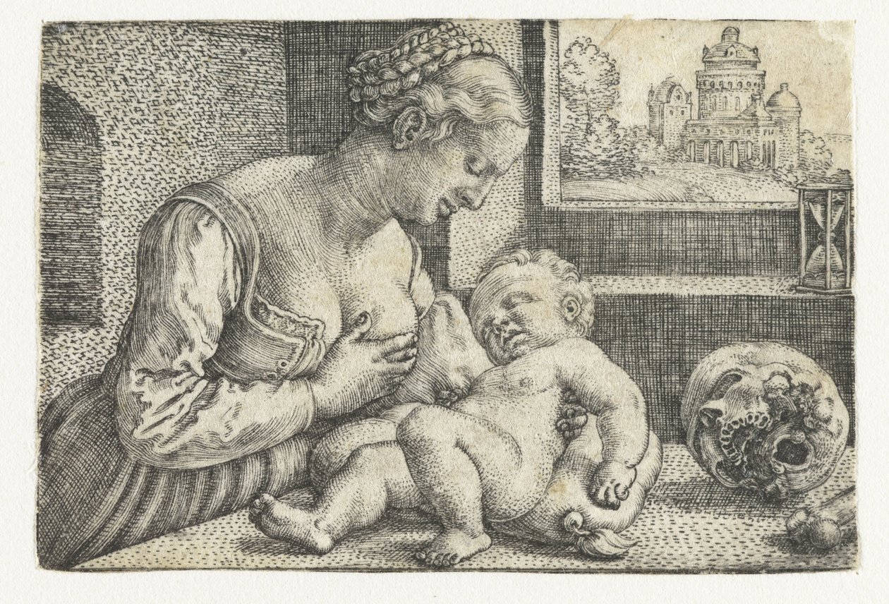Meryem, göğsünde ve kafatasında çocukla by Barthel Beham