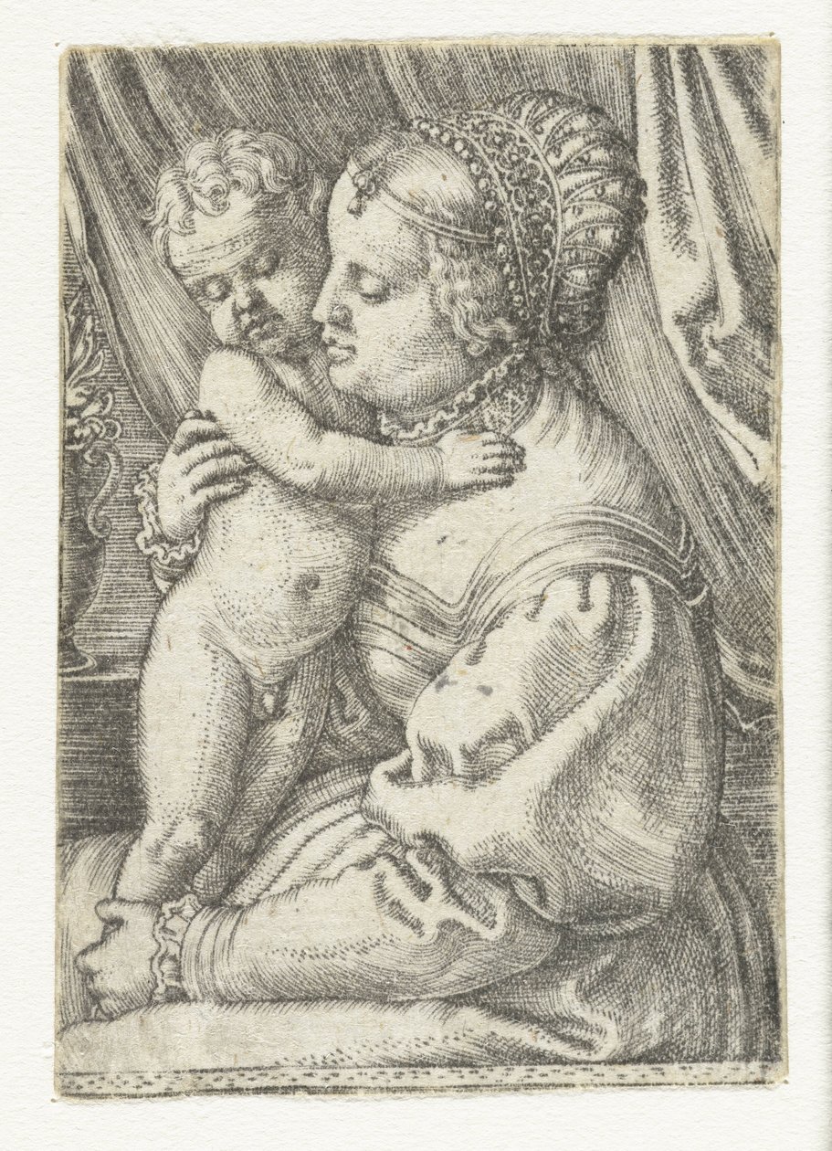 Mary kucağında duran çocukla oturuyor by Barthel Beham