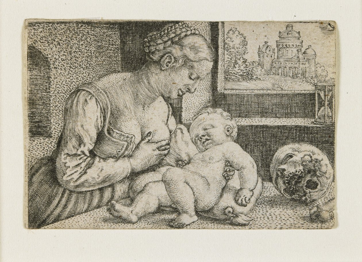 Kafatası ve Kum Saati Olan Anne ve Çocuk, c. 1528-1530 by Barthel Beham