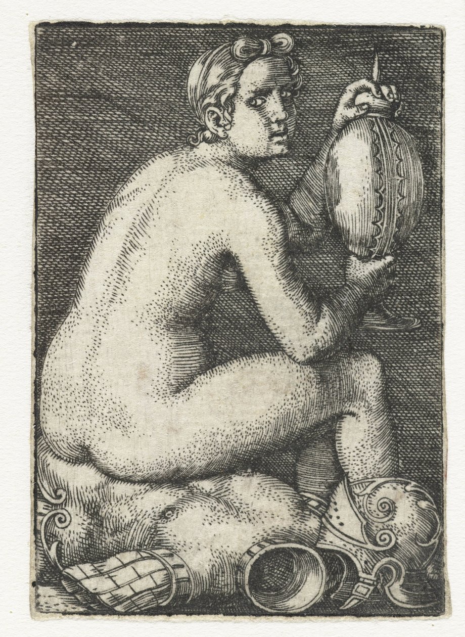 Zırh üzerinde oturan çıplak kadın by Barthel Beham