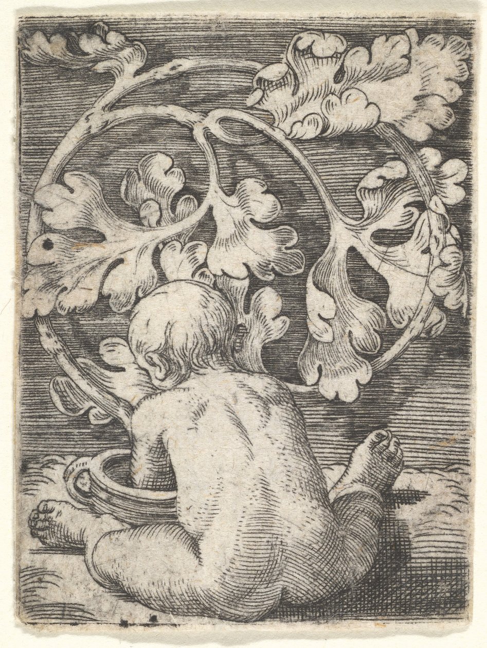 Bir Geminin Önünde Oturan Arkadan Görülen Çıplak Çocuk, 17. Yüzyılın ortalarında. by Barthel Beham