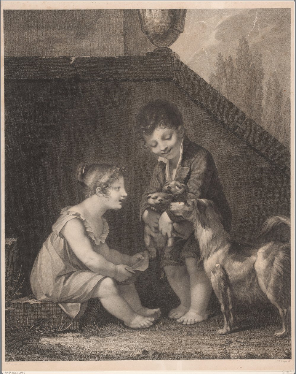 Köpekler ile iki çocuk Oh, les jolis petits chiens by Barthélémy Joseph Fulcran Roger