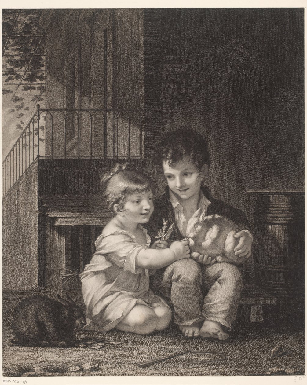 Tavşanlı iki çocuk Uyumak, uyumak by Barthélémy Joseph Fulcran Roger