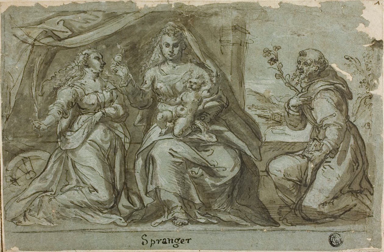 Aziz Catherine ve Dominic ile Madonna ve Çocuk by Bartholomaeus Spranger