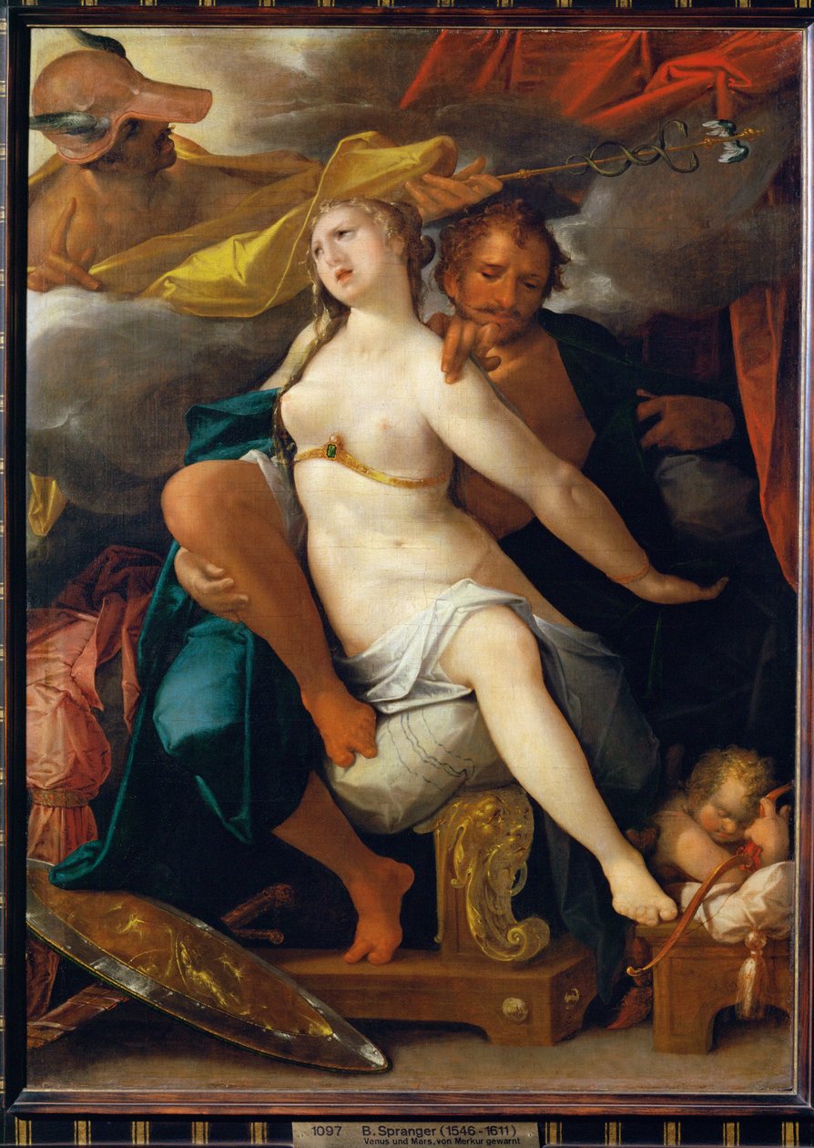 Venüs ve Mars, Merkür tarafından uyarıldı by Bartholomaeus Spranger