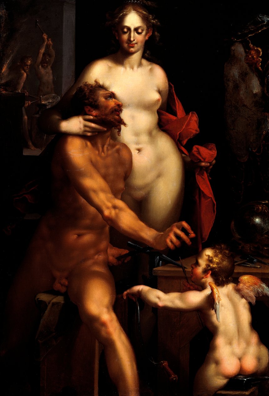 Vulcan, Jüpiter ve Antiope'nin demir ocağındaki Venüs (resim) by Bartholomaeus Spranger