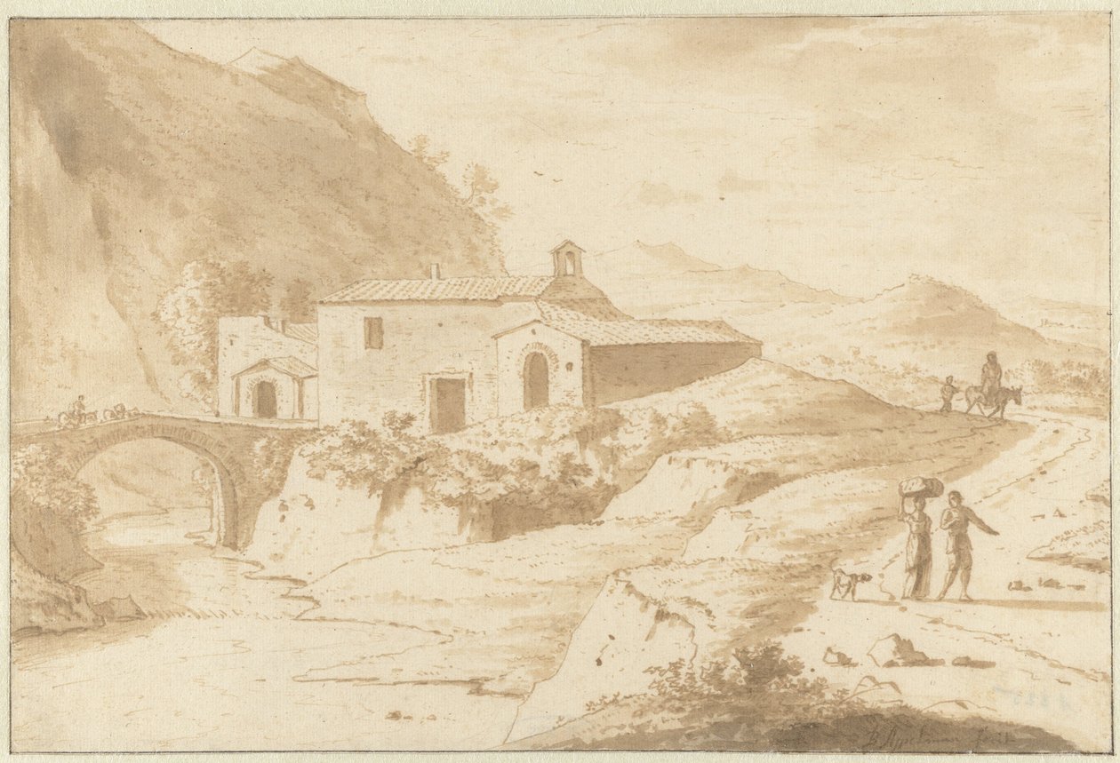 Bir Köprünün Yanındaki Şapel ile Tepelik Manzara by Bartholomeus Appelman