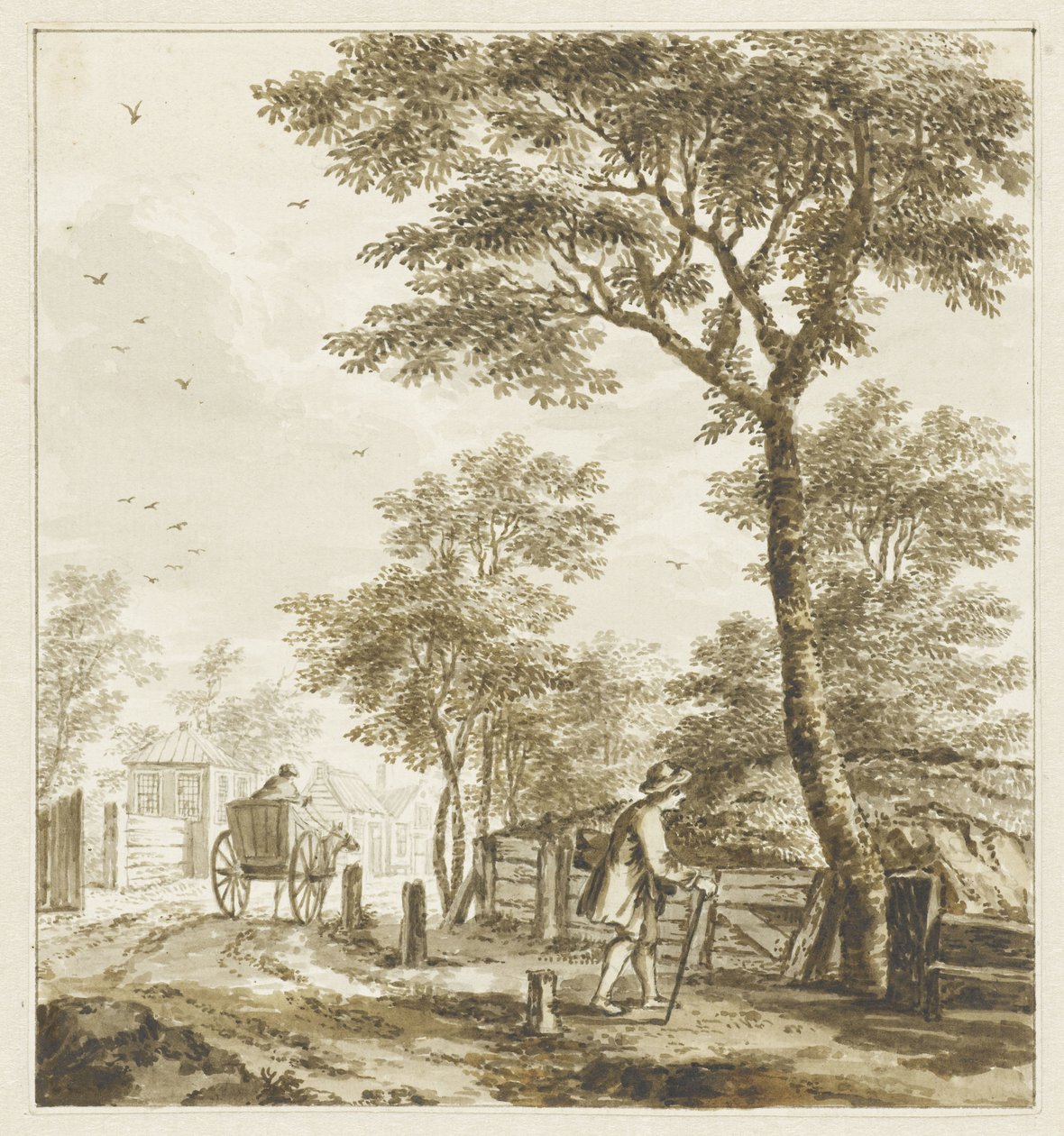 Rakamlar ve bir at ve araba ile manzara by Bartholomeus Barbiers