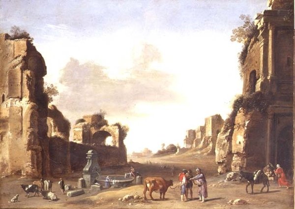 Köylülerin Hayvanlarını Suladığı Klasik Kalıntılar by Bartholomeus Breenbergh
