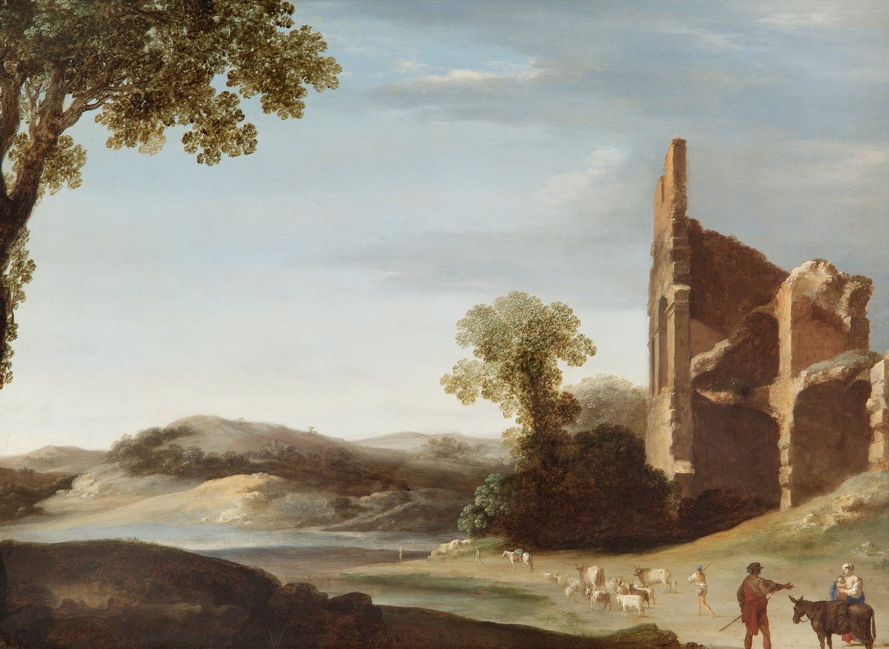 Klasik Harabeler ve Figürlerle Manzara, 1630 dolayları (bakır üzerine yağlı boya) by Bartholomeus Breenbergh