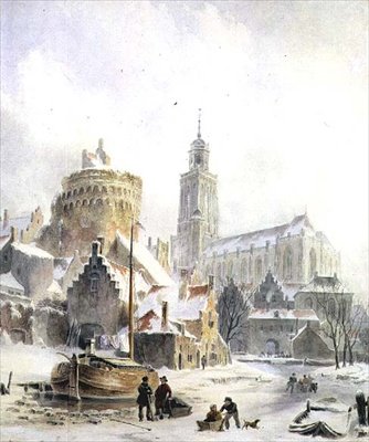 Donmuş Bir Nehirde Oynayan Çocuklar, Deventer Katedrali Ötesinde by Bartholomeus Johannes van Hove