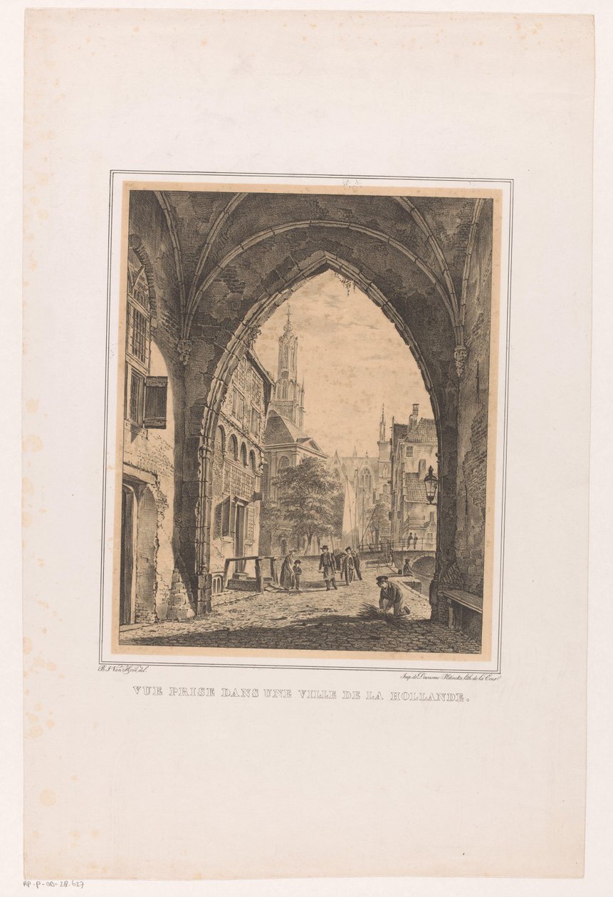 Bir kapının altından şehir manzarası Vue ödül dans une ville de la Hollande (nesne üzerindeki başlık) by Bartholomeus Johannes van Hove