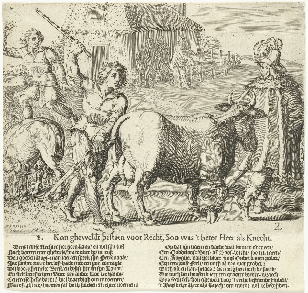 Mübaşir çiftçinin ineğini alıp götürür 2. Adalet için gheweldt var olabilir mi, Yani Heer als Servant daha iyiydi (nesnedeki başlık) by Bartholomeus Willemsz. Dolendo