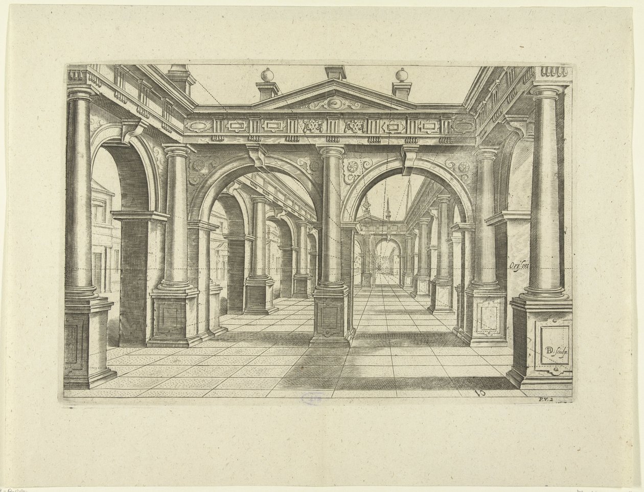 Dorik üslupta ortası çift kemerli yapı Perspektif, 2. bölüm (dizi başlığı) by Bartholomeus Willemsz. Dolendo