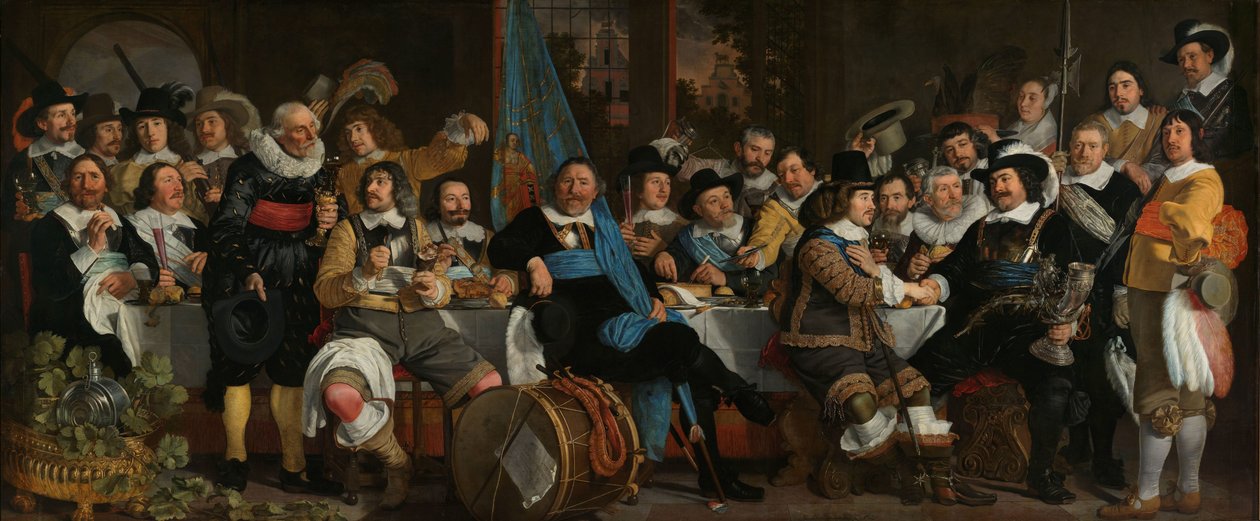 Münster Antlaşması Kutlamalarında Arbaletçiler Loncasında Ziyafet Münster Barışı Kutlaması, 18 Haziran 1648, Arbaletçilerin Sivil Muhafızları (Aziz George Muhafızları), Amsterdam Karargahında by Bartholomeus van der Helst