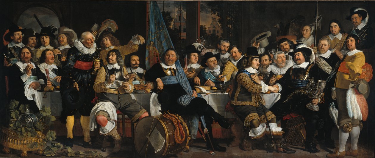 Münster barışının kutlanması, 18 Haziran 1648, yaylı tüfekçi sivillerin karargahında by Bartholomeus van der Helst