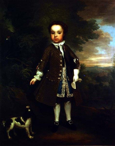 Spaniel ve papağan olan küçük bir çocuğun portresi by Bartholomew Dandrige