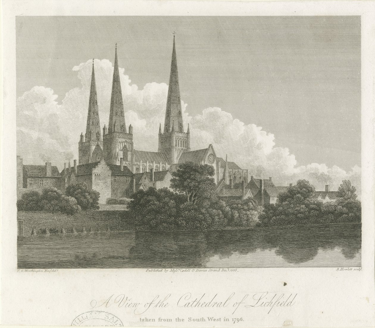 Lichfield Katedrali - Güney Batı Görünümü: gravür, 1796 by Bartholomew Howlett