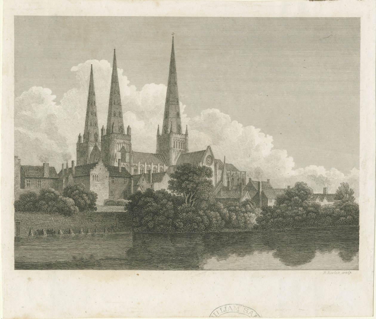 Lichfield Katedrali - Güney Batı Görünümü: gravür, nd [?1796] by Bartholomew Howlett
