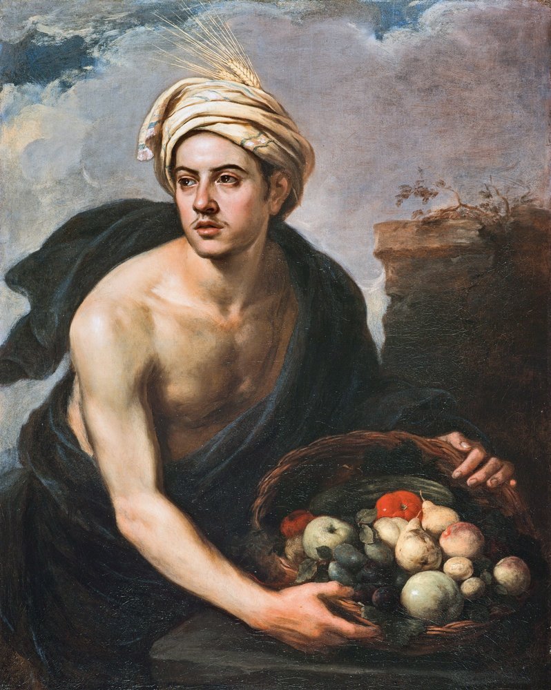 Meyve sepeti olan genç adam by Bartolomé Esteban Murillo