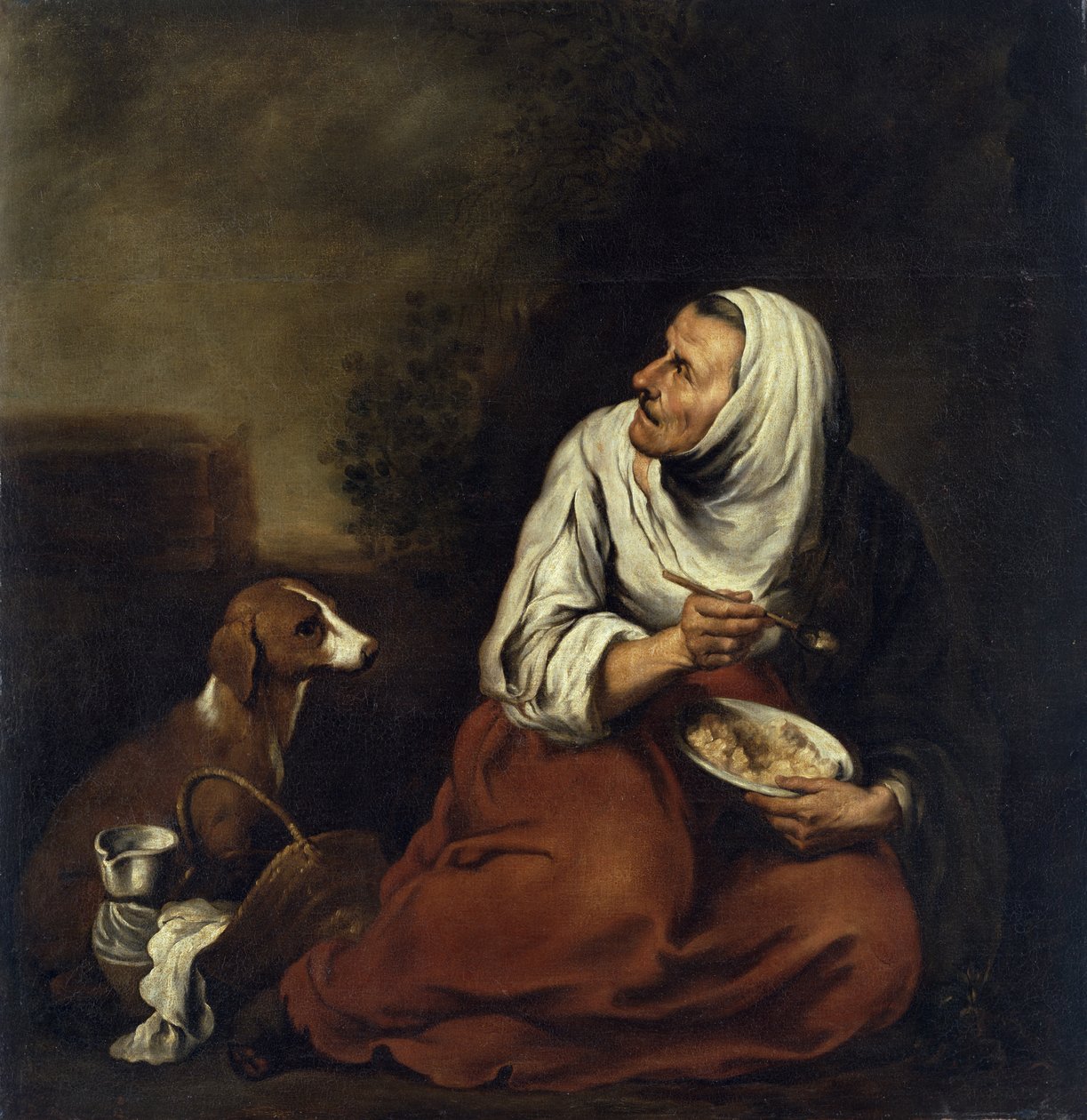 yaşlı kadın, ile, köpek by Bartolomé Esteban Murillo