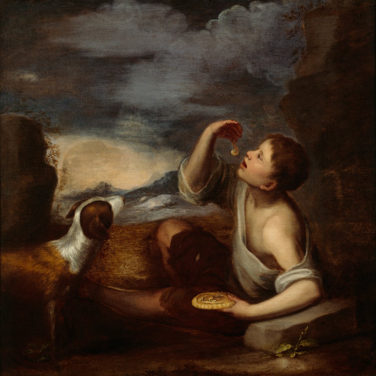 Bir İspanyol Oğlan ve Bir Köpek (tuval üzerine yağlıboya) by Bartolome Esteban (attr. to) Murillo