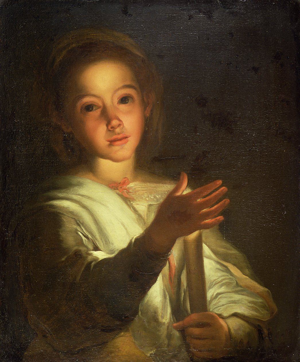 Mumu Gölgelendiren Genç Kız (tuval üzerine yağlı boya) by Bartolome Esteban (follower of) Murillo