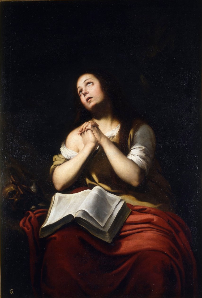 ""Marie Madeleine pişmanlığı"" (Tövbekar Mary Magdalene) Tablo Bartolome Esteban Murillo (1617-1682) - vers 1650 - Tuval üzerine yağlı boya Sönük 20x15 cm Real Academia de Bellas Artes de San Fernando, Madrid by Bartolomé Esteban Murillo