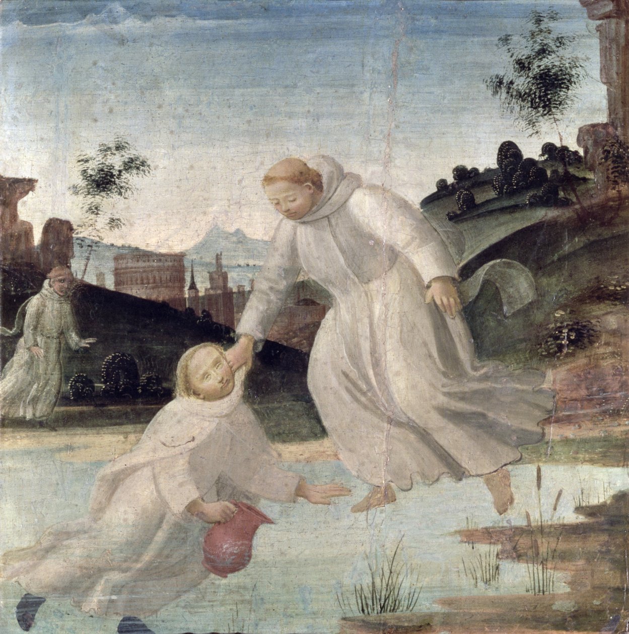 Aziz Benedict'in Hayatından Sahneler: Maurus, Aziz Benedict'in talimatıyla Placidus'u gölden çeker, c.1488 (panel) by Bartolomeo di Giovanni