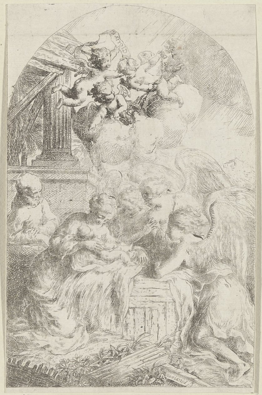 Üç Melek Tarafından Tapılan İsa Çocuk by Bartolomeo Biscaino
