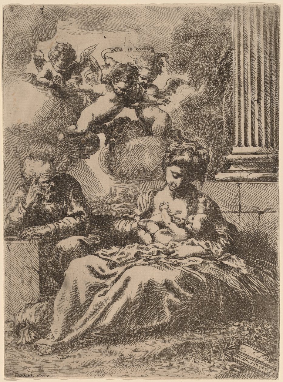 Bir Sütunla Kutsal Aile, c. 1655. by Bartolomeo Biscaino