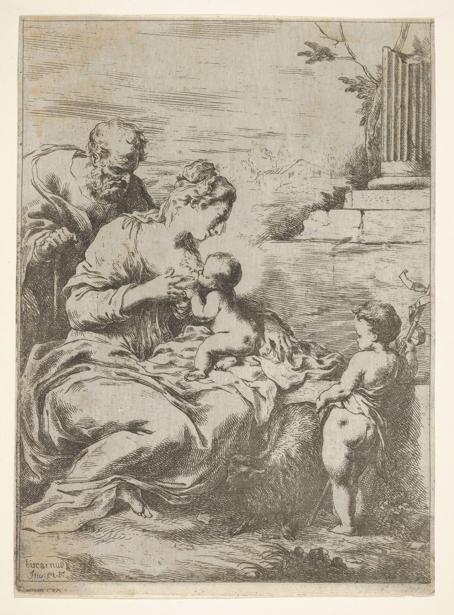 Sağda Vaftizci Yahya ile birlikte Kutsal Aile, 1650-57. by Bartolomeo Biscaino