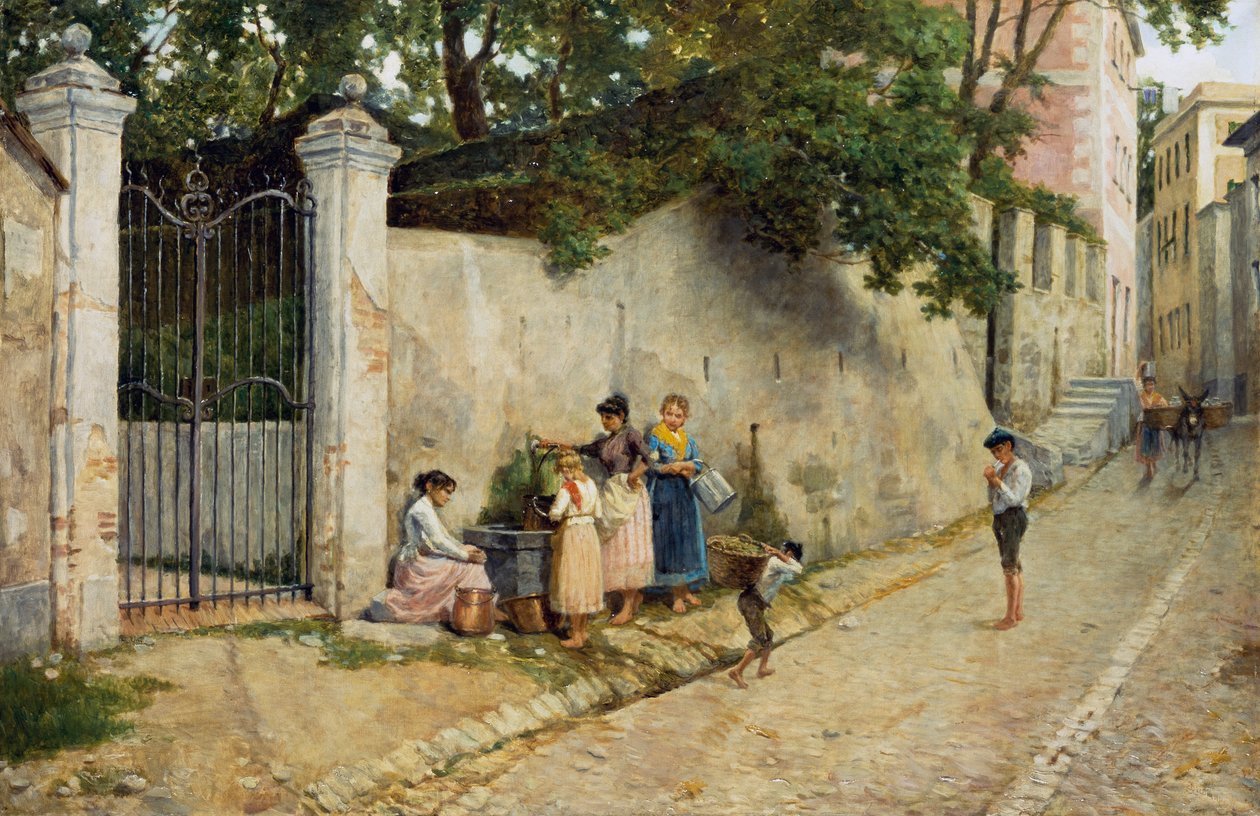 Çeşmede, Bartolomeo Giuliano (1825-1909), tuval üzerine yağlı boya, 64.5x100 cm by Bartolomeo Giuliano