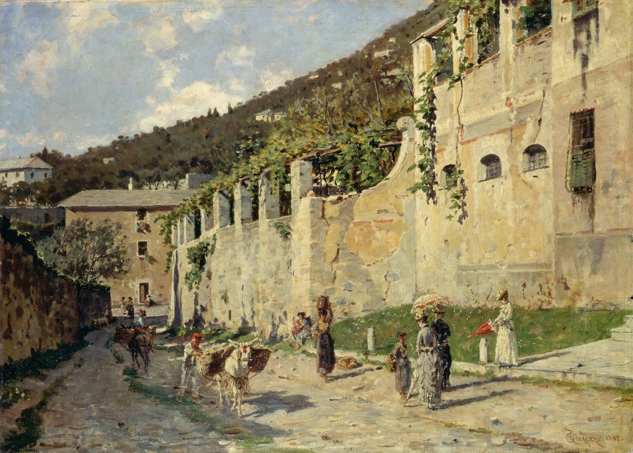 İnsanlar ve eşekler ile köy yolu by Bartolomeo Giuliano