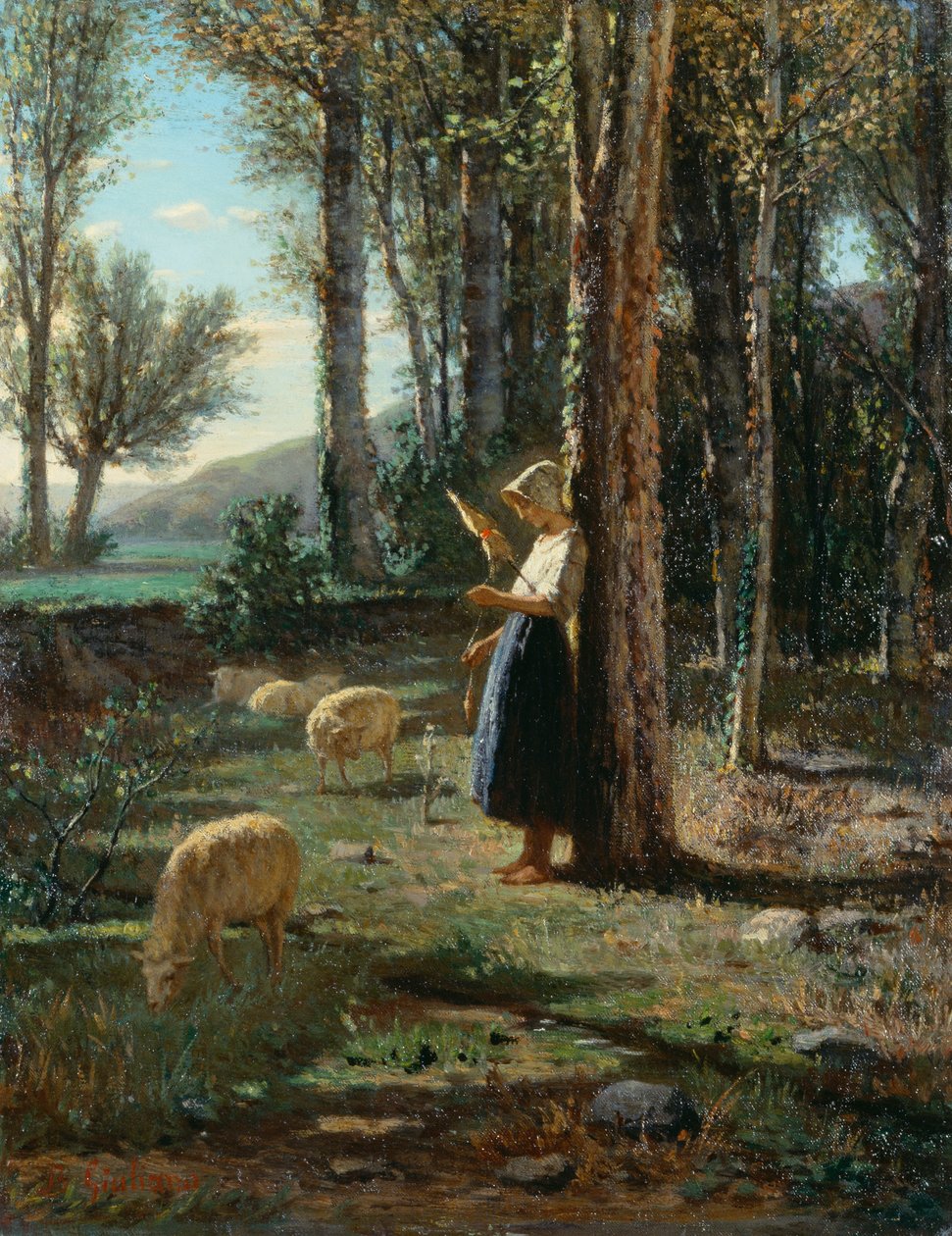 Koyun sürüsüyle çoban, Bartolomeo Giuliano (1825-1909), tuval üzerine yağlıboya, 35x27 cm by Bartolomeo Giuliano