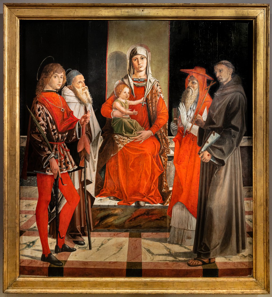 Azizler Ansanus, Büyük Anthony, Jerome ve Francis arasında bebek İsa ile enthroned Madonna by Bartolomeo Montagna