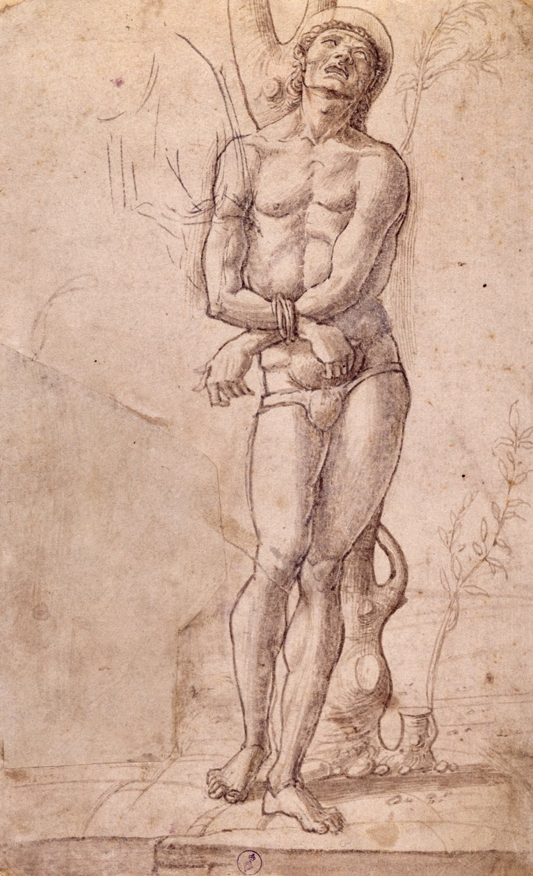 Saint Sebastian, yaklaşık 1475, çizim Bartolomeo Montagna (yaklaşık 1450-1523), kalem ve kahverengi mürekkep, kahverengi astarlı, cm 20x15, İtalya by Bartolomeo Montagna